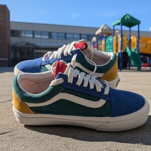 Vans Old Skool multicolor color block low-top sneakers.